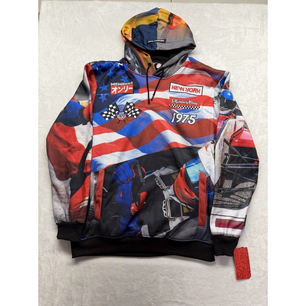 Members Only Sport Hoodie Racing USA Flag Graphic 1975 New York Size M